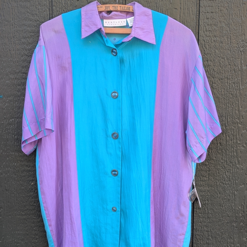 Men's Casual Button Down Shirt - Blue and Purple